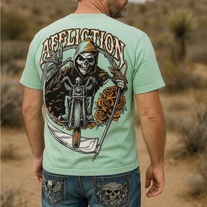 Affliction Men’s Medium Ride Or Die Neptune Light Green Y2K Vintage Retro 90s